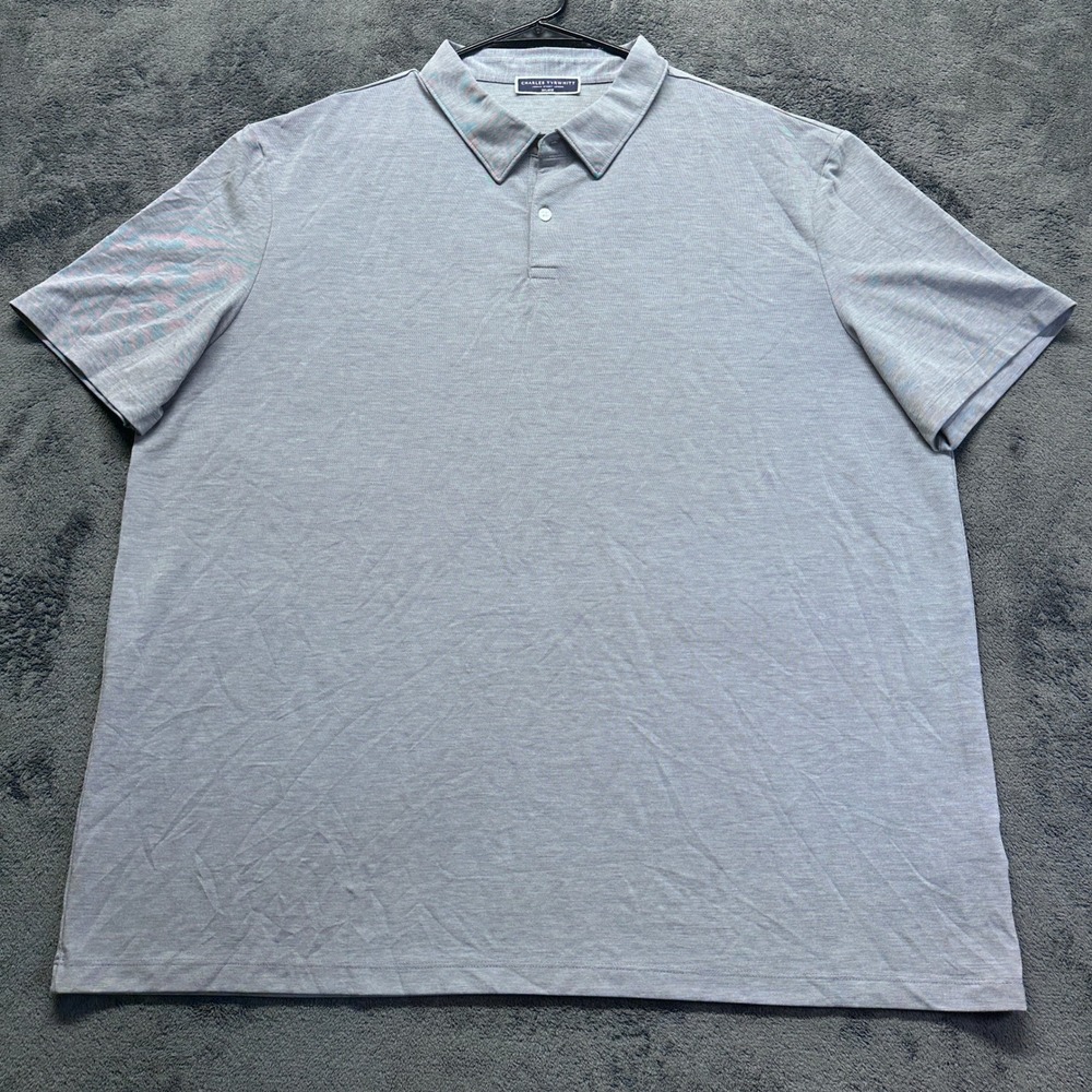 Charles Tyrwhitt Polo Shirt Mens XXL Blue Short Sleeve Cotton Blend Heathered